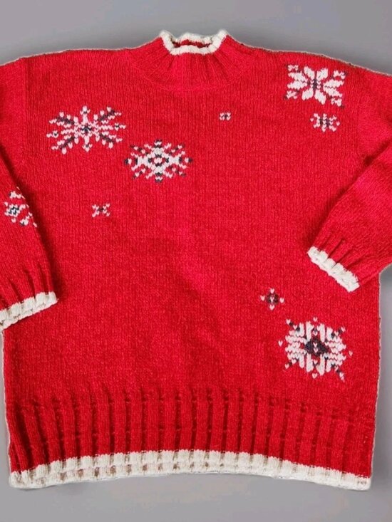 Liz Wear Liz Claiborne Sweaters - Vintage 90's LizWear Liz Claiborne Red Chunky Knit Ski Sweater W/Snowflakes Sz L